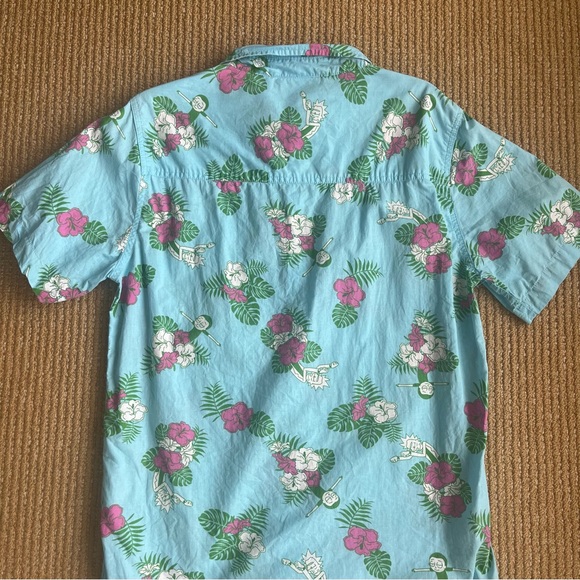 Rick & Morty Mens SeaFoam Blue Hawaiian Button-Down Shirt Short Sleeve SZ M - Picture 7 of 14